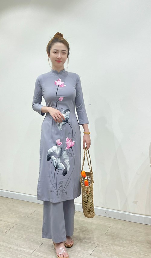 Áo dài linen vẽ