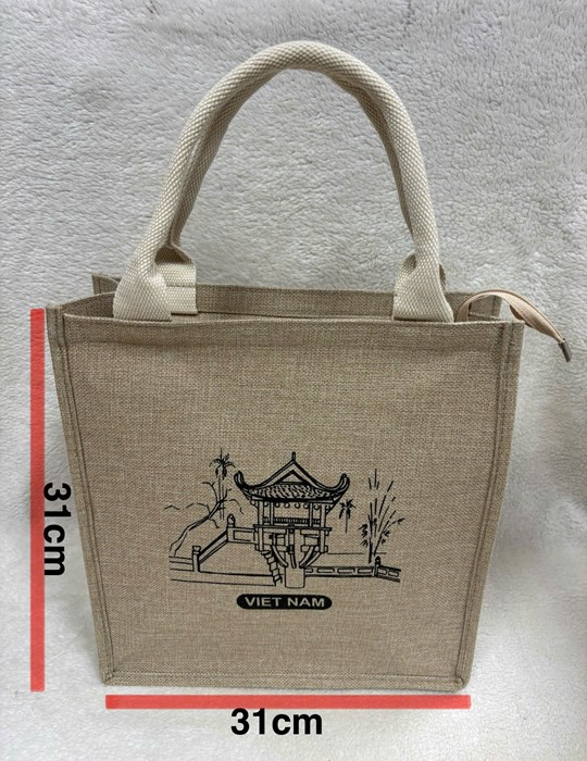 Túi xách canvas họa tiết Chùa Một Cột 31*31