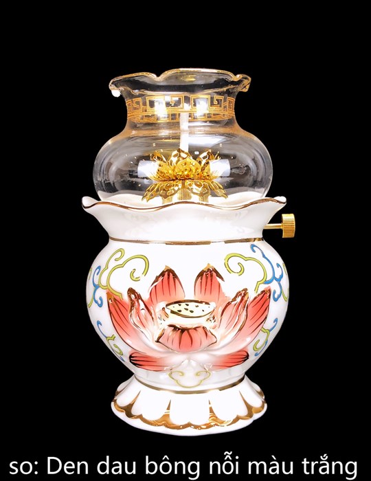 Đèn Dầu Bông Sen Nổi Trắng Nhỏ