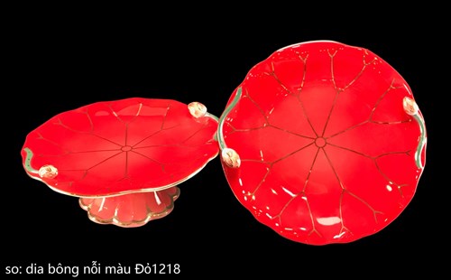 Dĩa Bông Sen Nổi Đỏ 8in