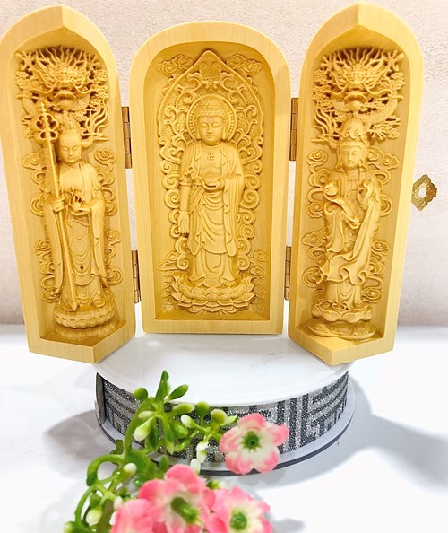 Hộp Gỗ 3 Mặt Phật Nhỏ 4