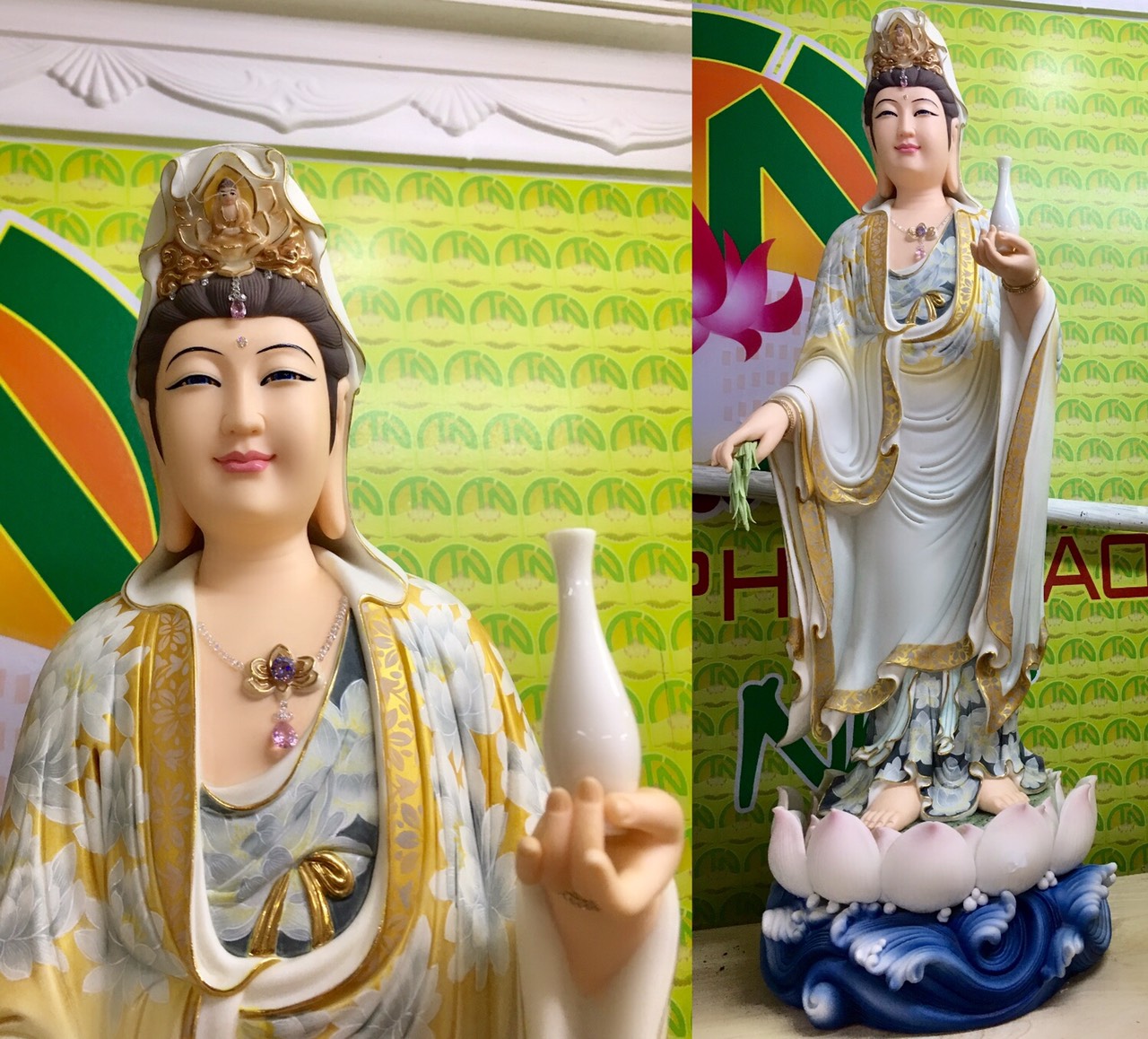 Quan Âm Đứng Đá Áo Trắng 27inch