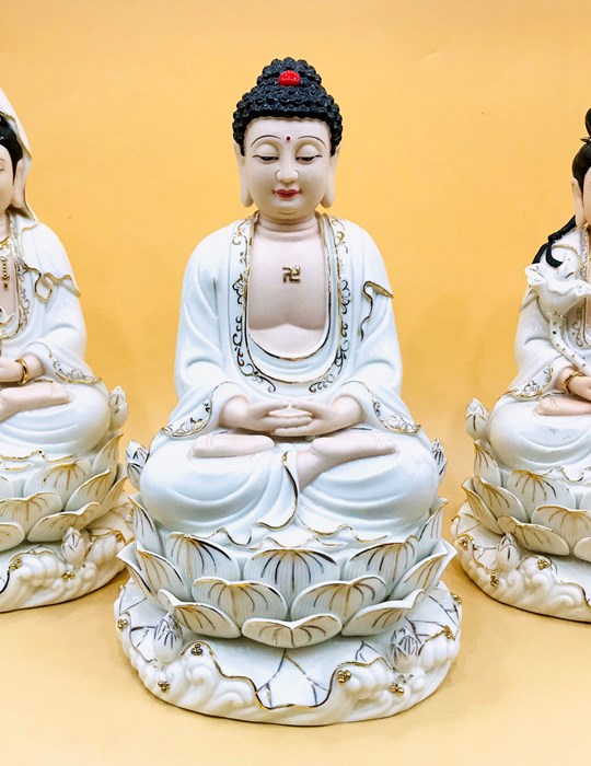Tam Thế Phật Ngũ Sen Trắng Da 14in