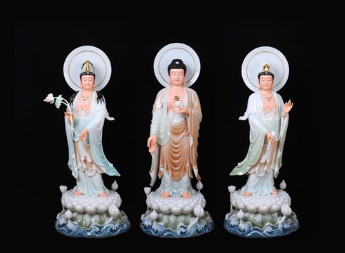 Tam thế phật đá xanh đứng 36in