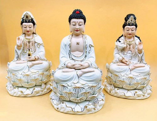 Tam Thế Phật Ngũ Sen Trắng Da 18in