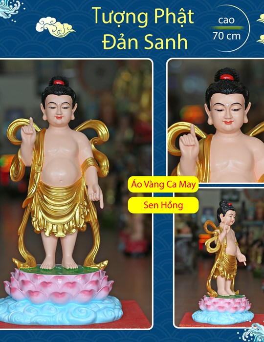 Tượng Đản Sanh đế sen hồng 70cm