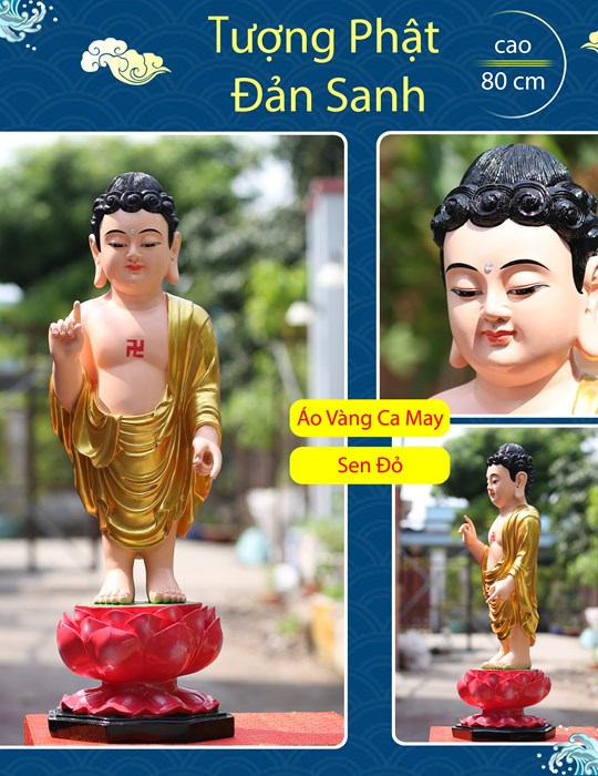 Tượng Đản Sanh sen đỏ 85cm