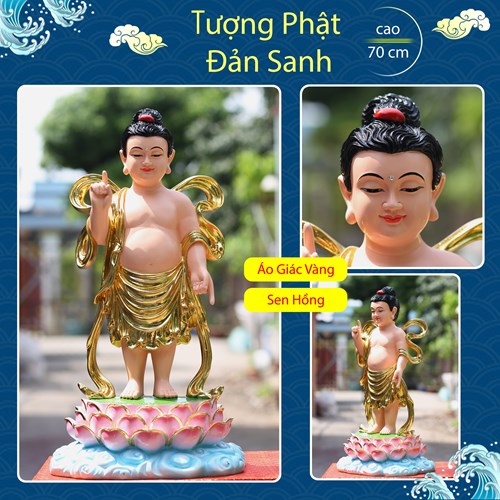 Tượng Đản Sanh sen hồng 70cm