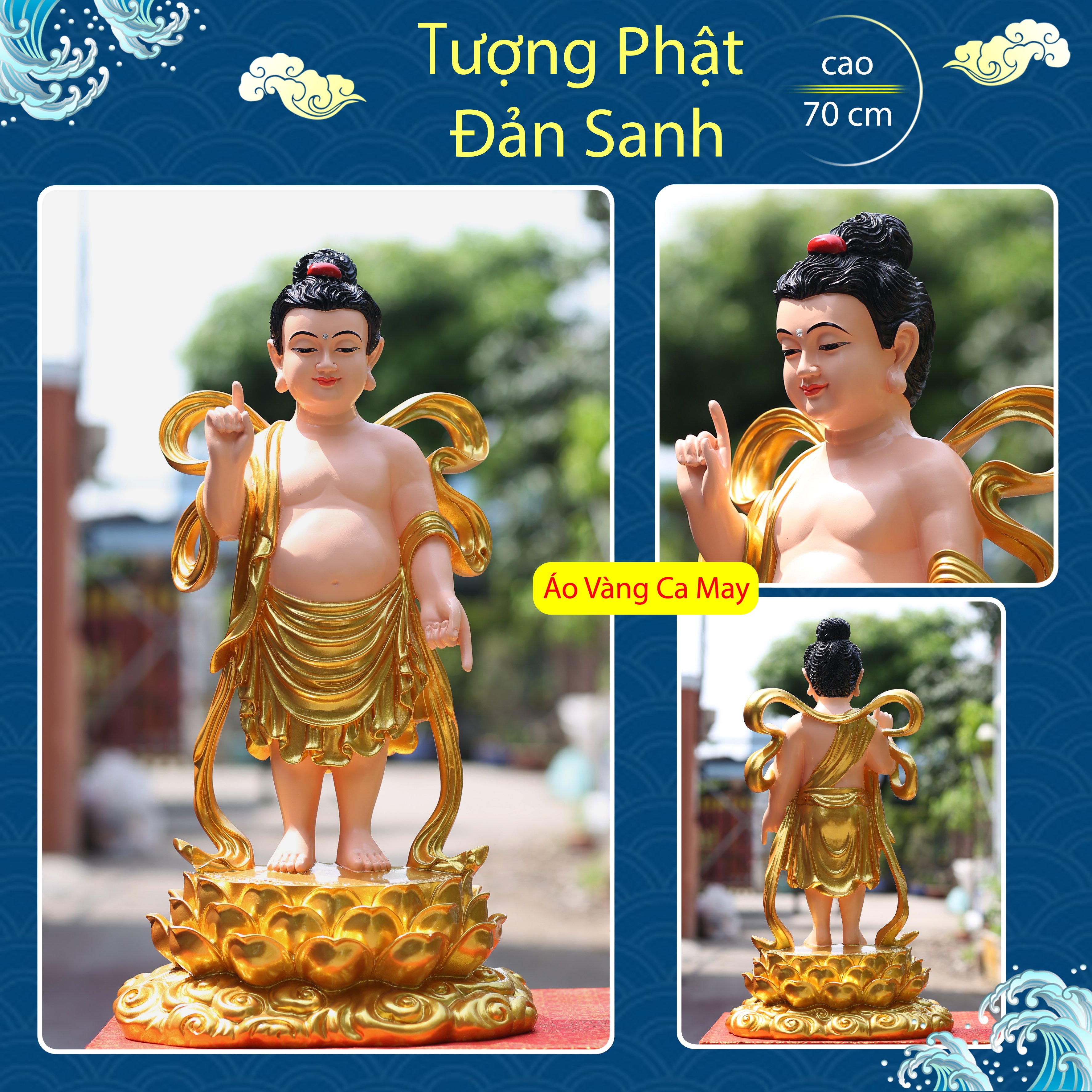 Tượng Đản Sanh sen vàng 70cm