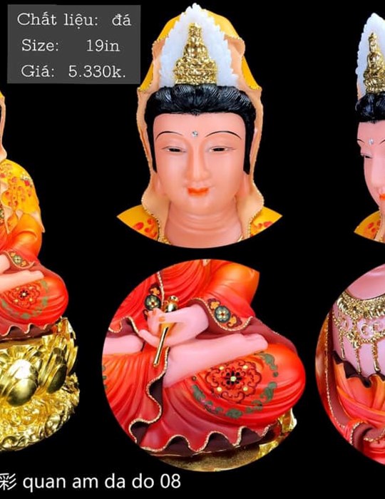 Tượng quan âm đá đỏ 08 19in