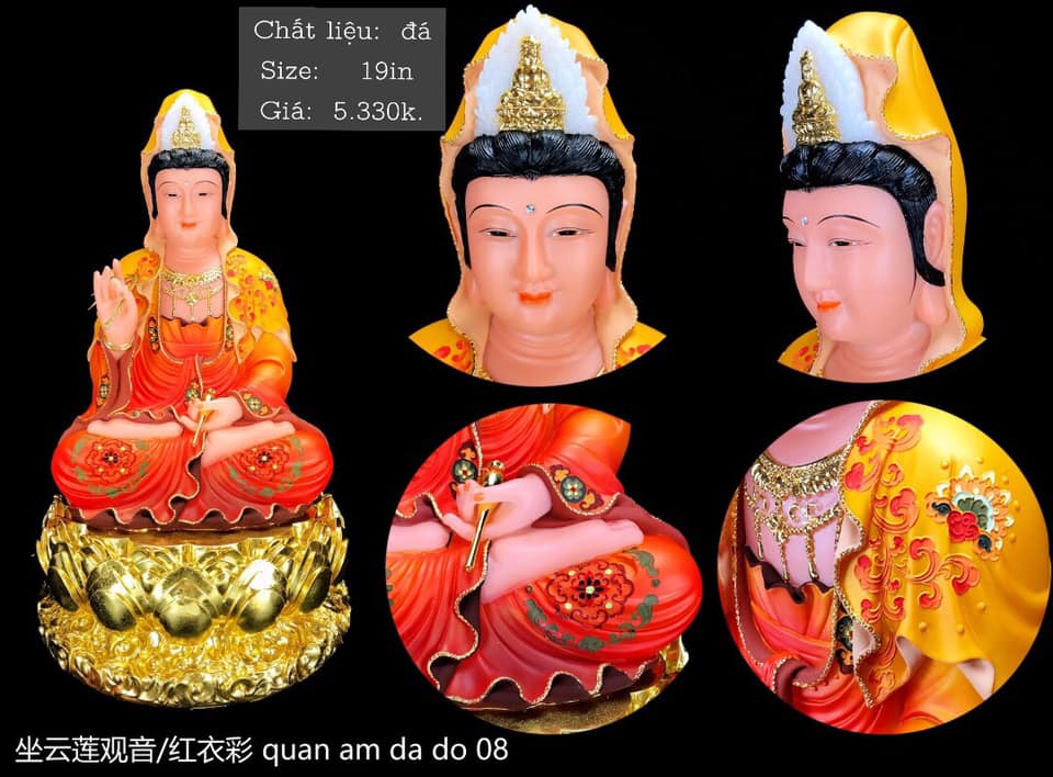 Tượng quan âm đá đỏ 08 19in